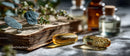 Herbal Medicine Capsules and Remedies on Rustic Surface