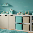 Colorful Toy Storage Shelves and Bins in Children's Playroom