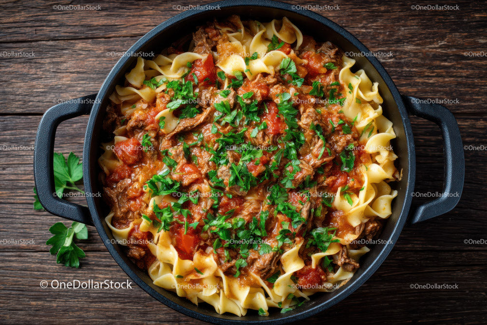 Savory Beef Stroganoff with Egg Noodles and Parsley Garnish