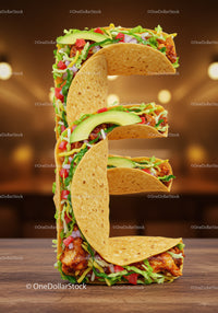 Taco Shaped into the Letter E with Fresh Ingredients