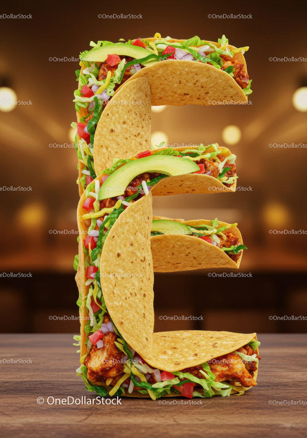 Taco Shaped into the Letter E with Fresh Ingredients