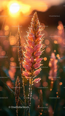 Red and Orange Dried Grass with Dew Drops in Sunset Light