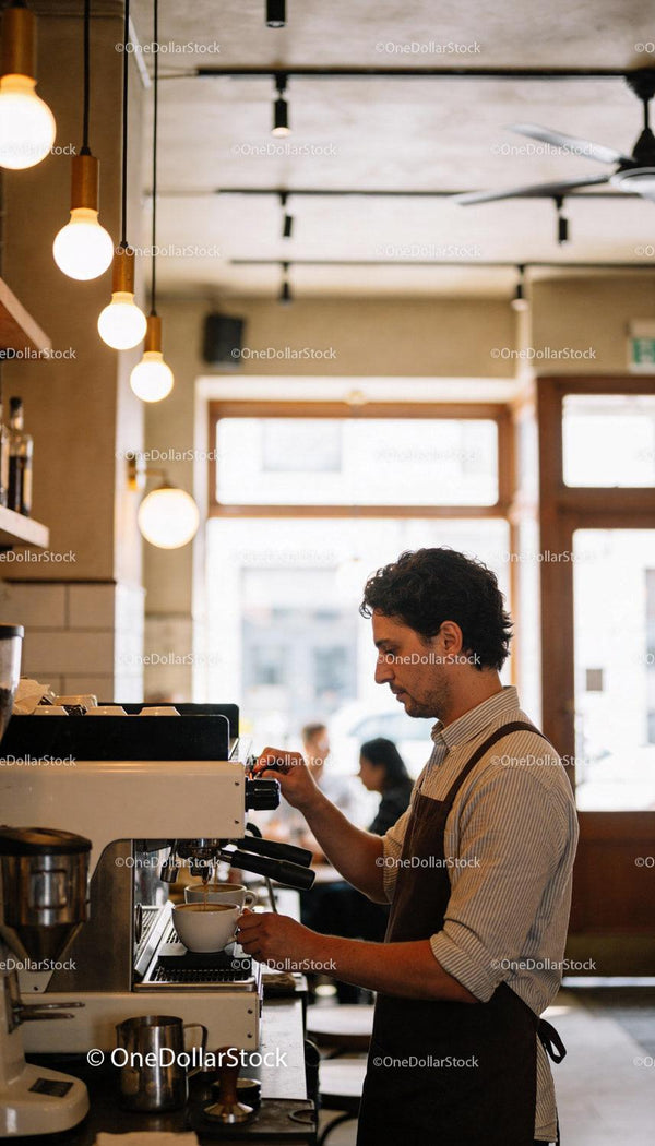 Barista preparing espresso in cozy modern café