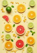 Fresh citrus slices with mint on pastel background