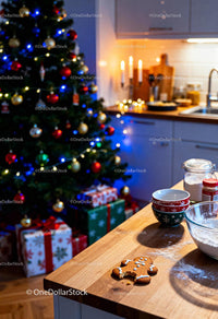 Cozy Christmas Baking Scene with Gingerbread Cookie