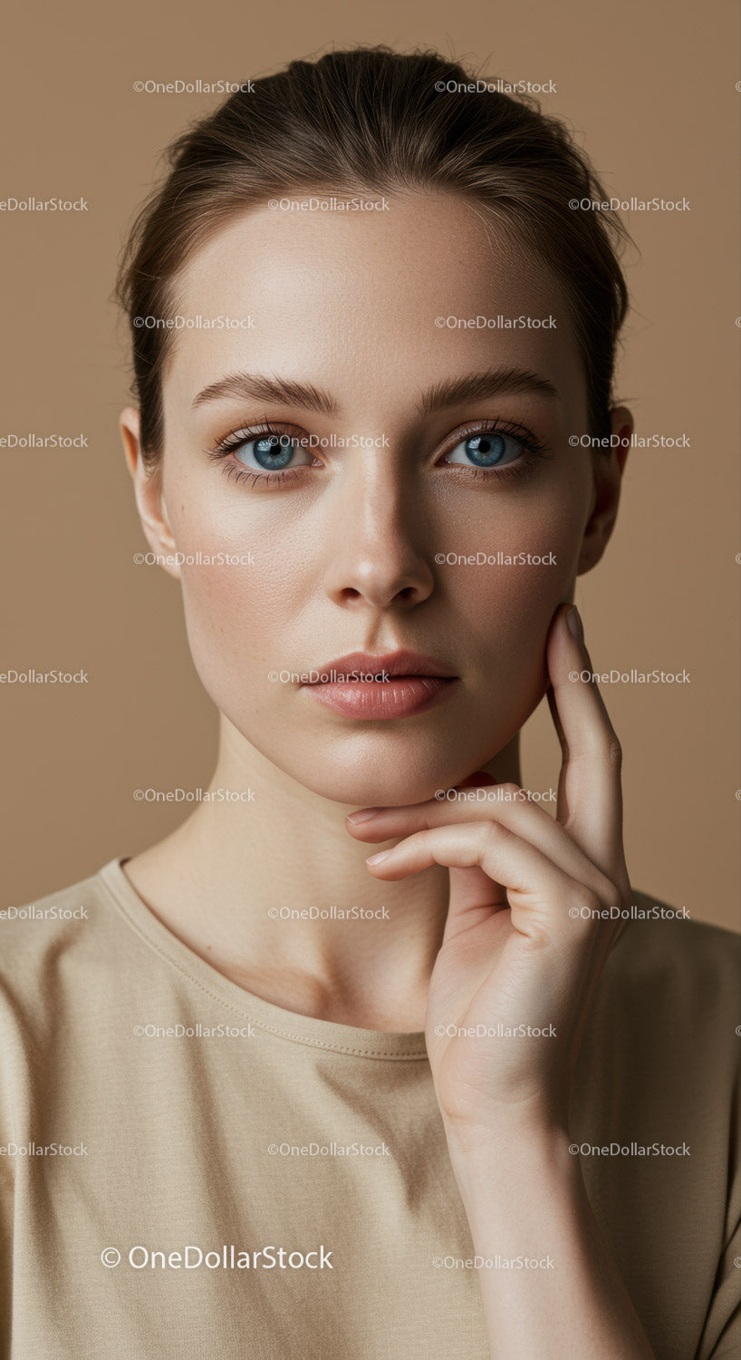 Portrait of a Young Woman with Clear Skin and Blue Eyes