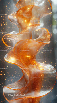 Abstract Fluid Sculpture with Glowing Gold Ribbons and Sparkling Particles