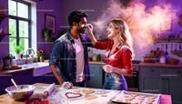 Couple Playfully Baking Heart Shaped Cookies Together