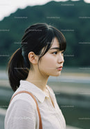 Portrait of a Young Woman with Black Hair in Outdoor Setting