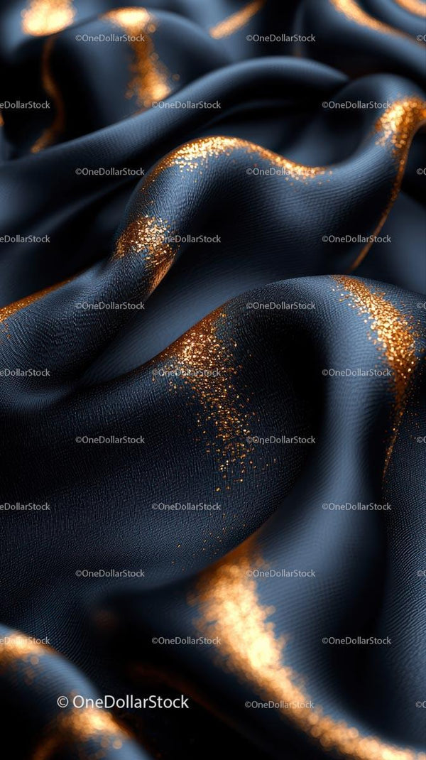 Elegant Dark Satin Fabric with Gold Glitter Accents for High Fashion