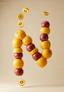 3D Letter N Composed of Mixed Citrus Fruits and Kiwi