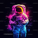 Colorful Astronaut Holding Ice Cream in Space with Galaxy Reflection