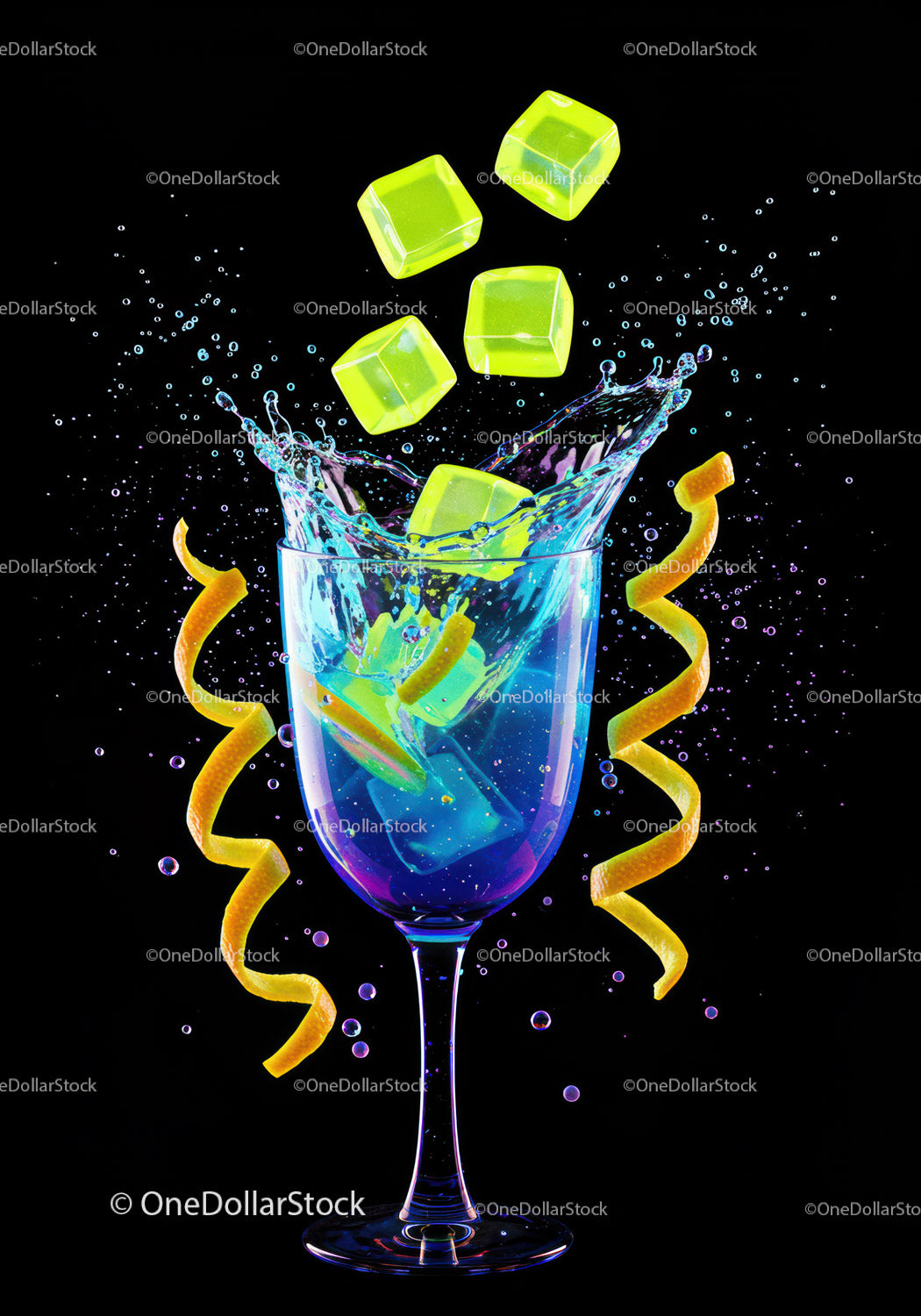 Refreshing splash with lime ice cubes and citrus twists