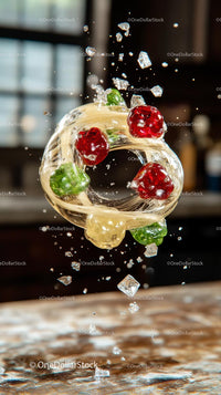Vibrant Fruit Salad Splash with Cherry and Grape in Motion