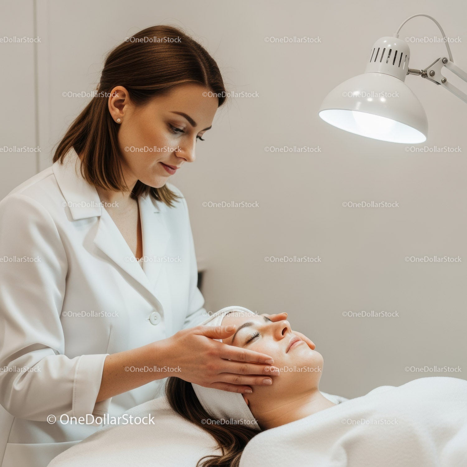 Professional Facial Massage at a Skincare Clinic with Woman Relaxing