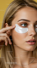Woman in Facial Mask Applying Eye Patch for Skincare Beauty