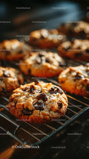 Chocolate Chip Cookies Freshly Baked on Cooling Rack
