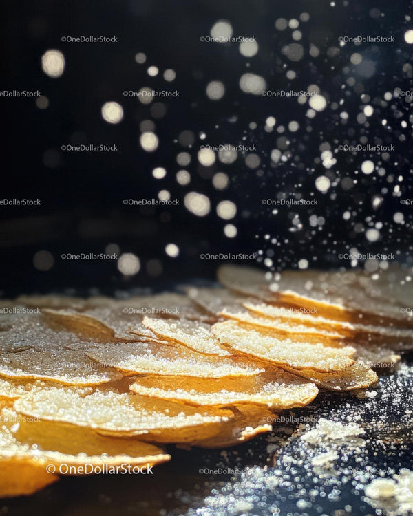 Close-up of Sliced Almonds with Powdered Sugar on Dark Background