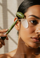 Close-up of Woman Using Jade Roller for Facial Skincare