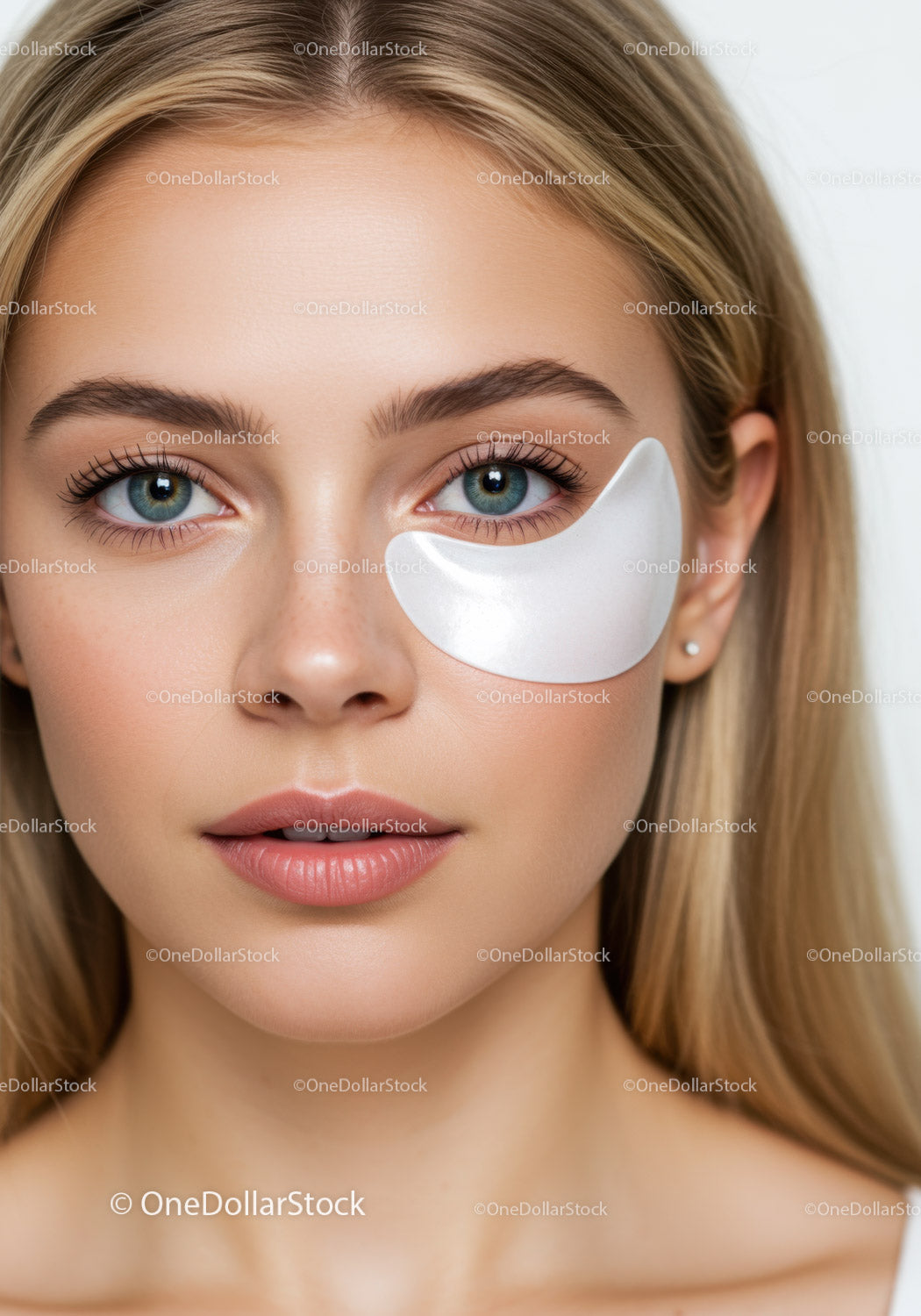 Beautiful Woman with Clear Skin and Bright Blue Eyes