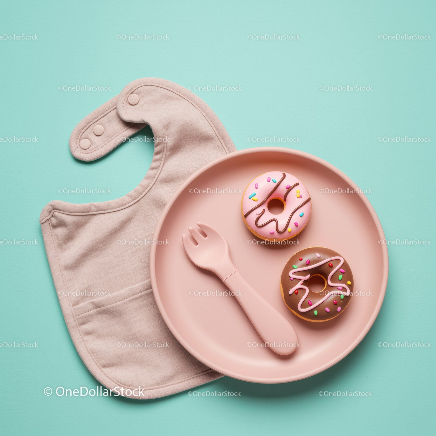 Baby Feeding Set with Colorful Donuts on Plate