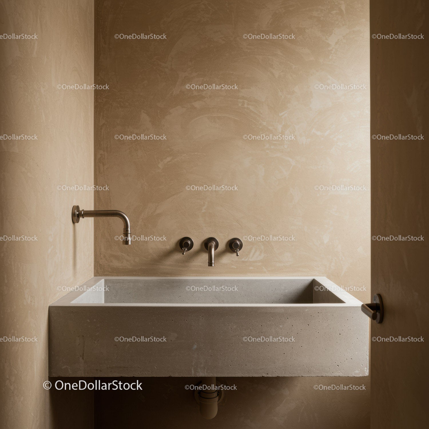 Modern Concrete Utility Sink with Beige Wall and Wall-Mounted Faucet