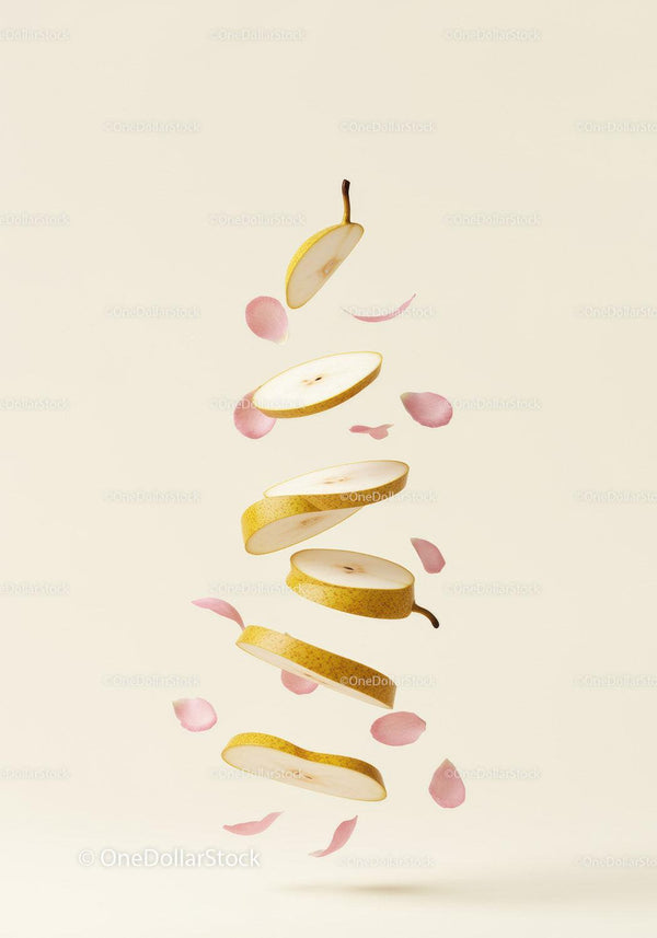 Floating Slices of Pear with Soft Pink Petals