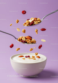 Healthy yogurt bowl with crunchy granola and nuts