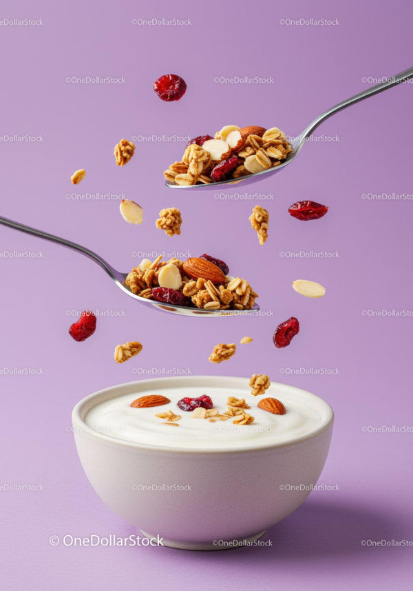 Healthy yogurt bowl with crunchy granola and nuts