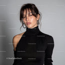 Elegant Young Woman in Black Turtleneck Fashion Portrait