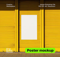 editable PSD mockup for Poster on yellow garage doors