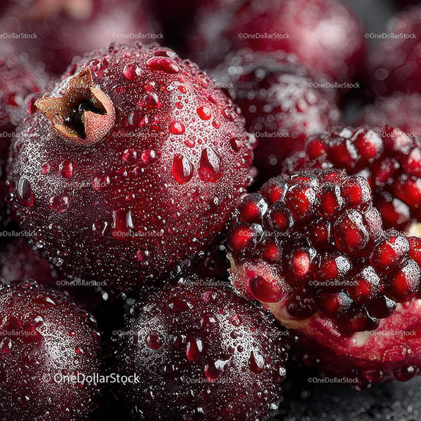 Close-up of Juicy Ripe Red Blackberry and Berry Cluster