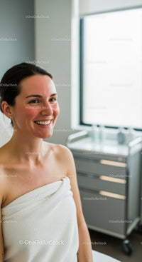 Happy Woman Receiving Facial Treatment in Spa Wellness Center