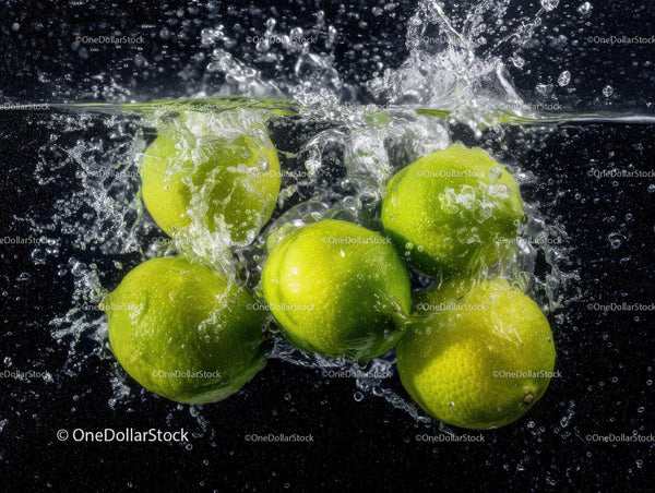 Fresh Green Limes Splashing Water Vibrant Citrus Fruits