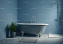 Elegant clawfoot bathtub in a modern blue bathroom
