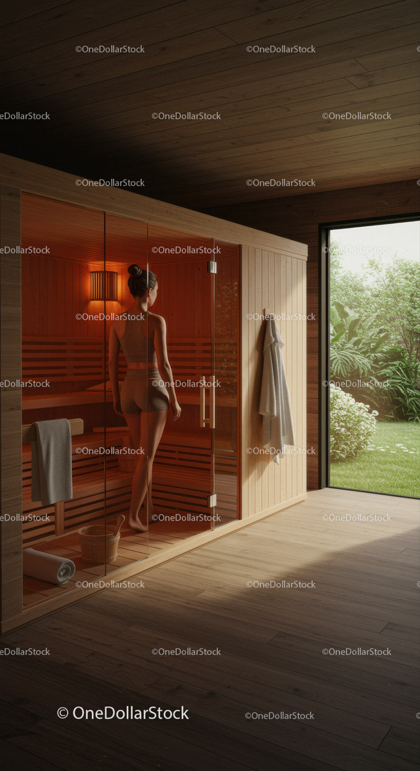 Serene Wooden Sauna Room with Natural Light and Cozy Atmosphere
