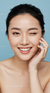 Beautiful Woman Smiling Winking Brightening Up with Flawless Skin
