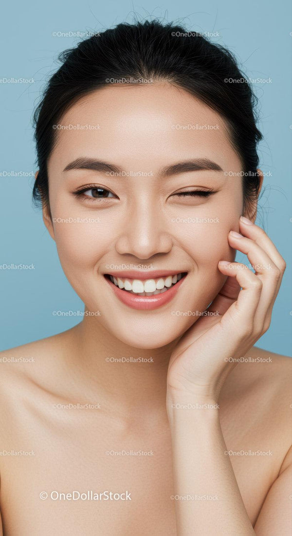 Beautiful Woman Smiling Winking Brightening Up with Flawless Skin