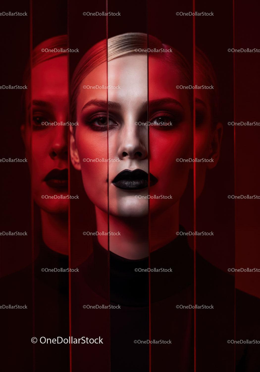Futuristic Female Portrait with Red Lighting and Dark Makeup Stock Photo Bundle preview 16