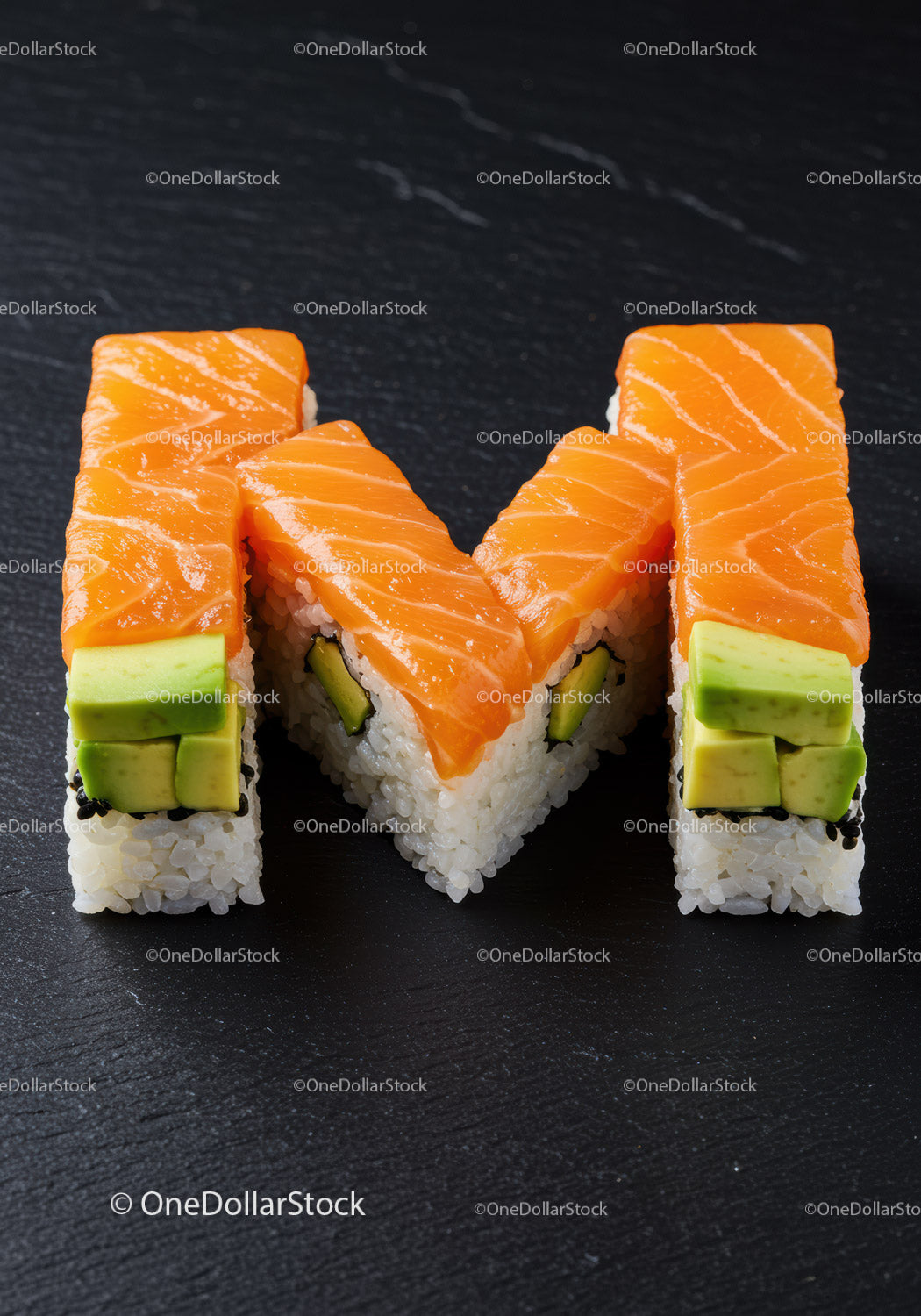 Letter M Shaped Sushi with Salmon and Avocado