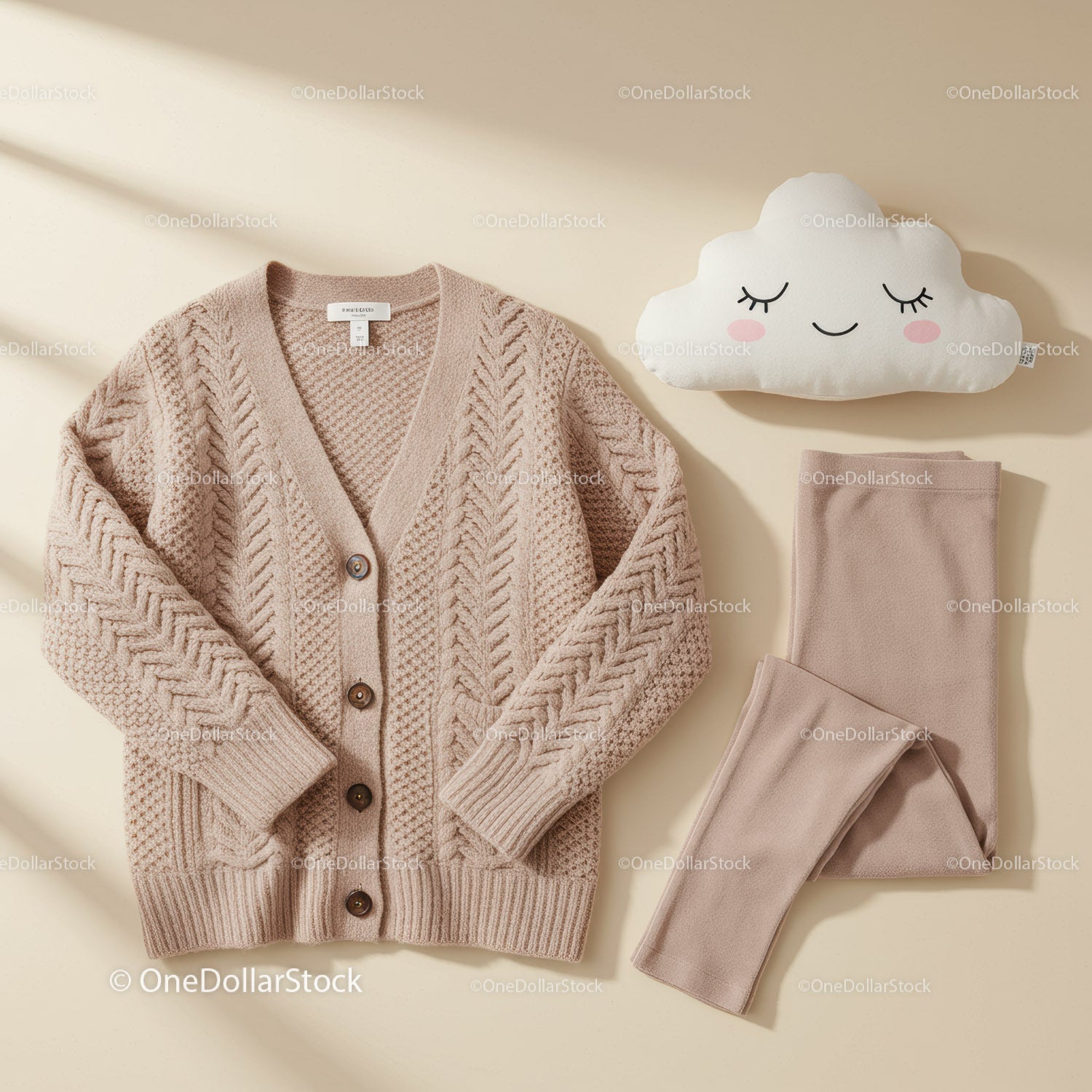 Cozy knit cardigan and leggings with cloud pillow