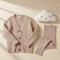 Cozy knit cardigan and leggings with cloud pillow