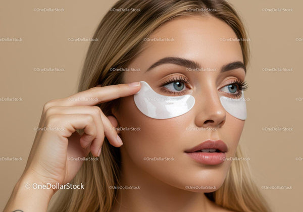 Beautiful Woman Wearing Eye Patches for Skin Care Treatment