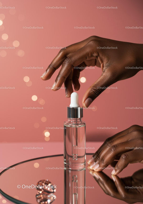 Elegant Cosmetic Serum Dropper in Clear Glass Bottle for Skincare JPG Mockup Image