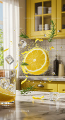 Fresh lemon splash with rosemary and ice cubes