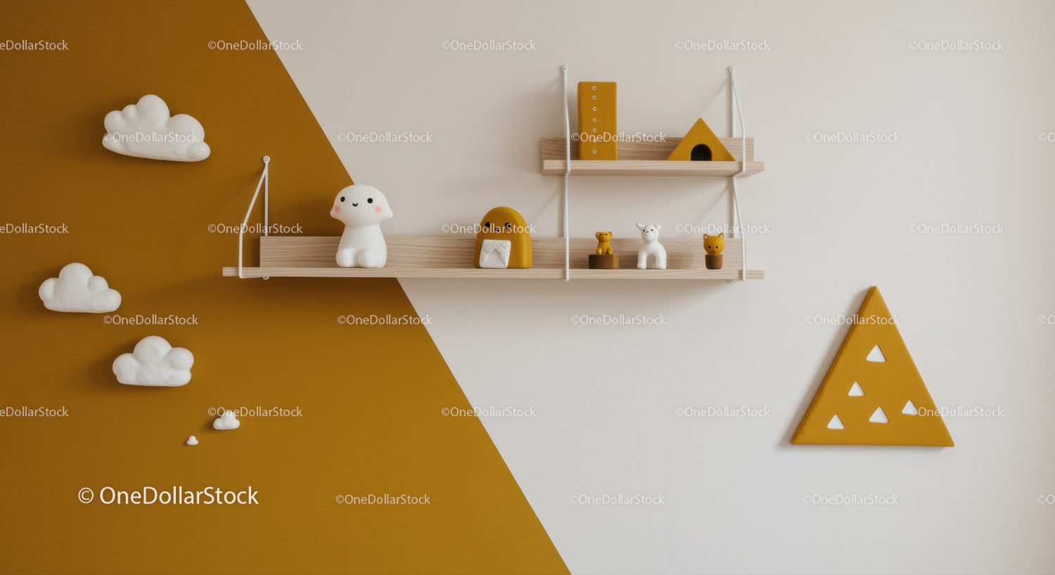 Modern Nursery Room Decor with Cloud Shelves and Plush Toys