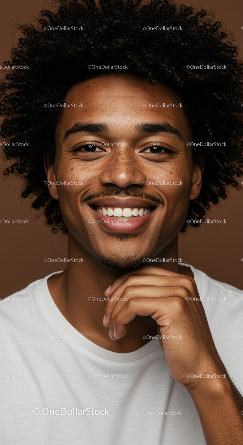Portrait of a Smiling Man with Curly Hair in a Casual Setting