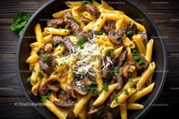 Creamy Beef and Mushroom Pasta in Rustic Black Skillet