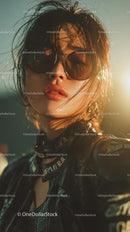 Stylish Woman in Sunglasses Against a Sunlit Background