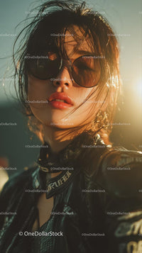 Stylish Woman in Sunglasses Against a Sunlit Background